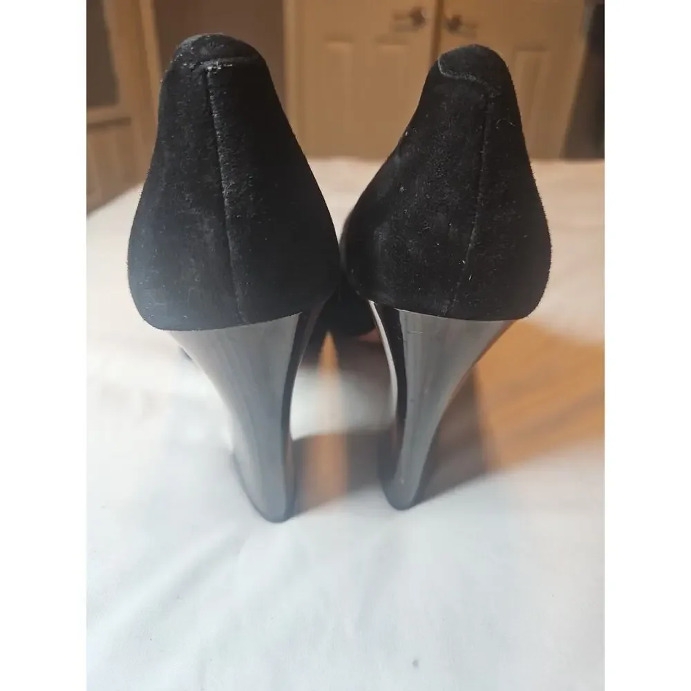 COACH Roslyn Kid Black Suede Open Toe W/Chunky Heel - Women's Size 9 - Picture 5 of 9